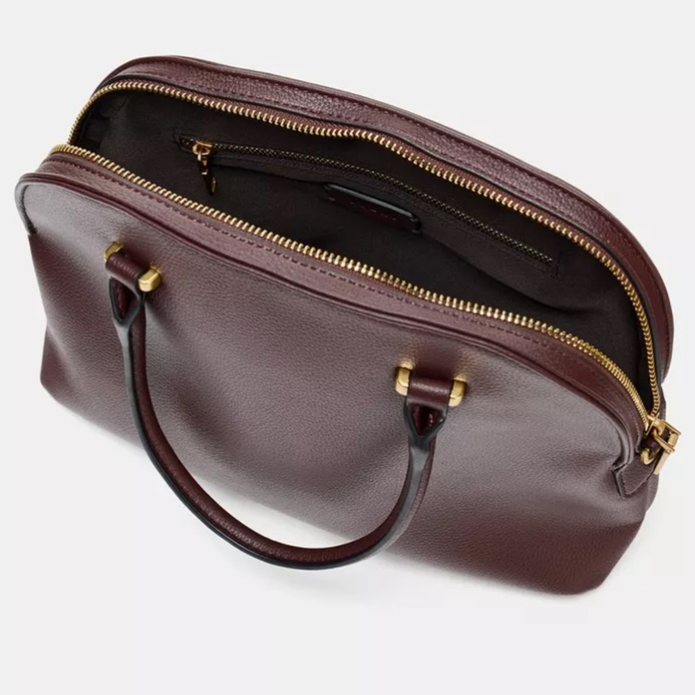 ZARA DOUBLE HANDLE CITY BAG BURGUNDY RED - Picture 6 of 7